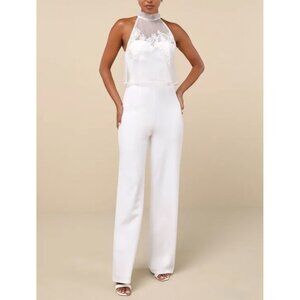 Lulus Formally Invited White Embroidered Organza Flounce Wedding Jumpsuit Sz Sma